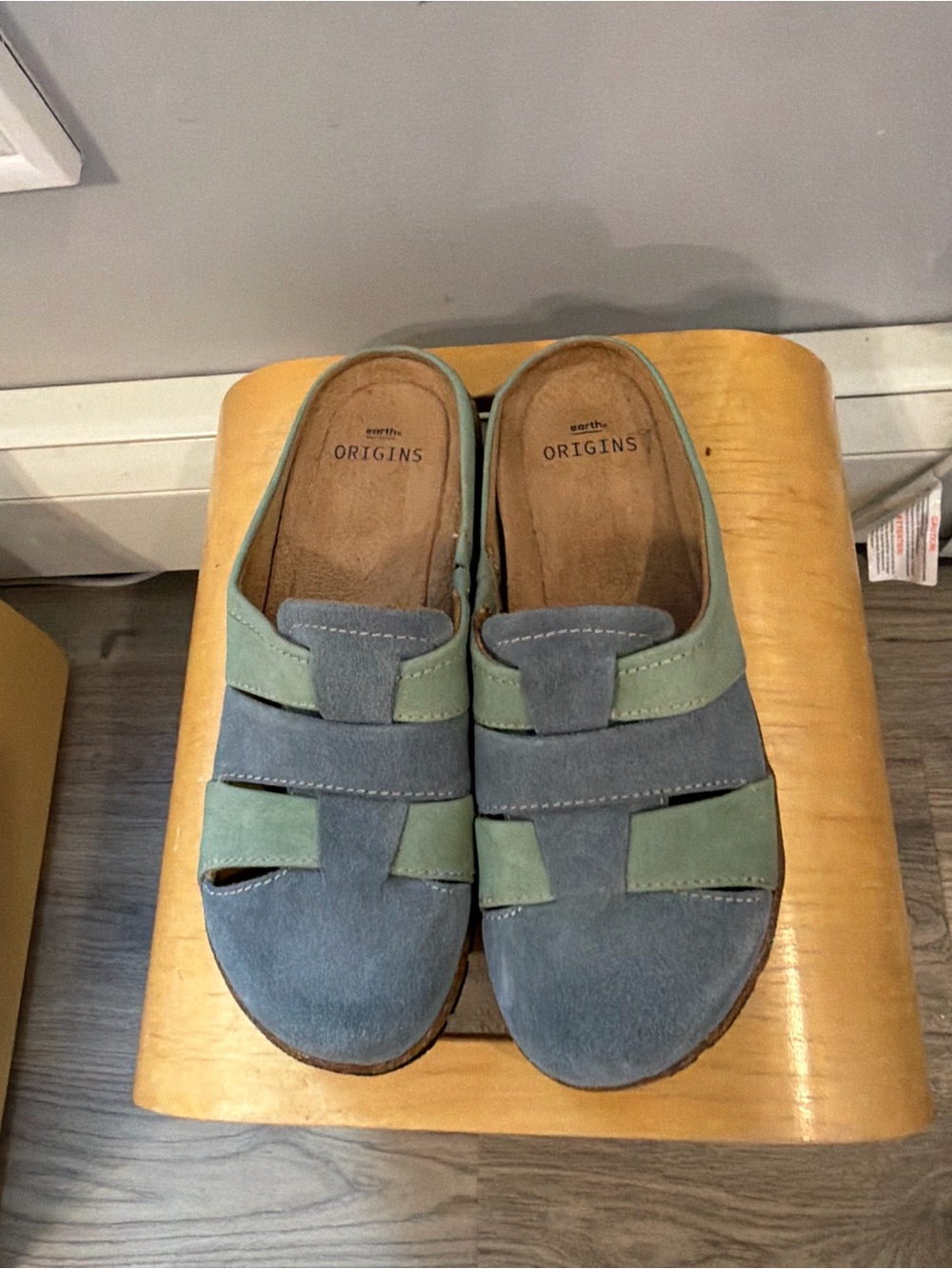 Earth Origins Kids Blue and Green Slip-On Suede Sandals